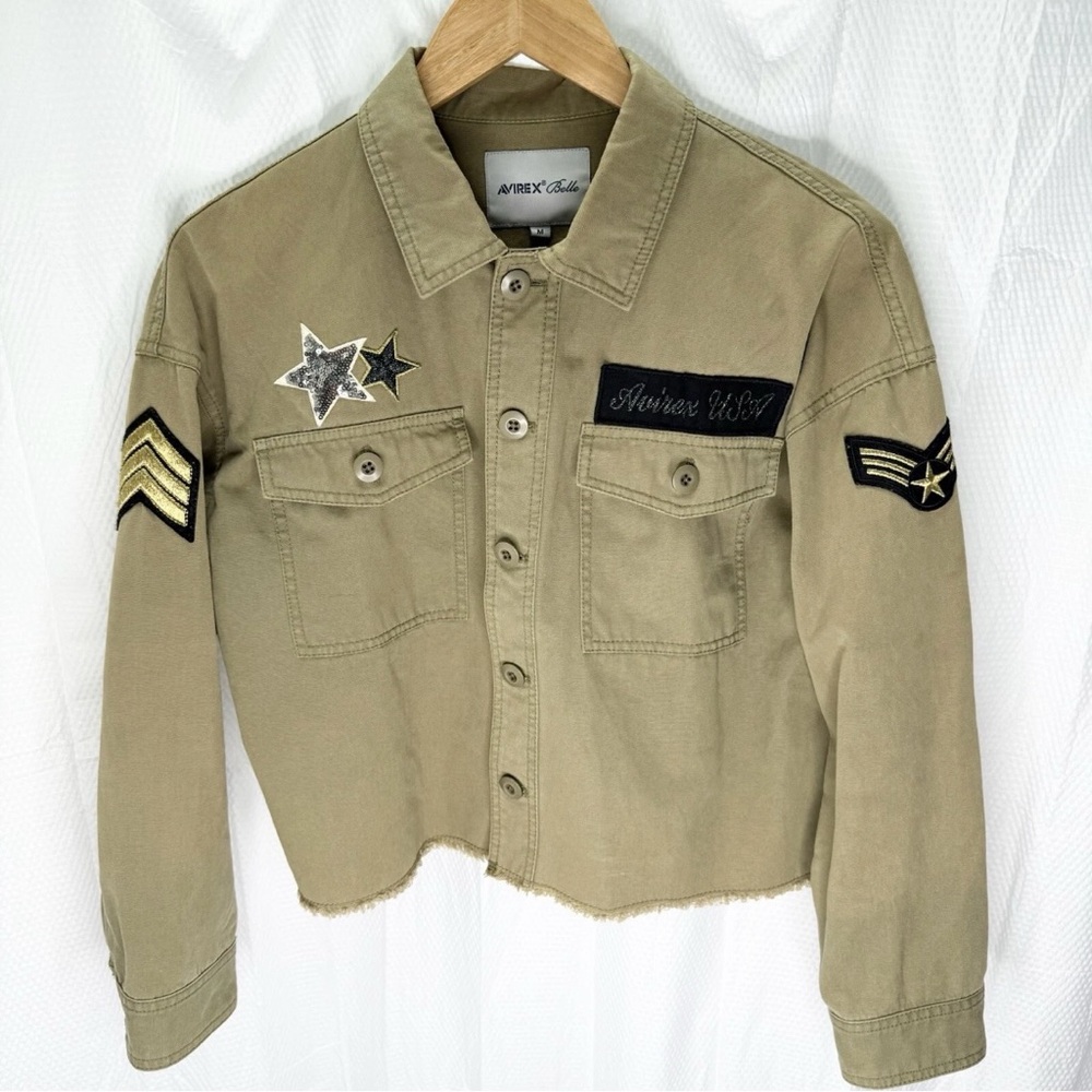Avirex Belle Military Jacket Womens Medium Army Green Stars Sugar Skulls Patches